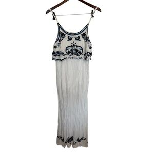 Dex White and Blue Embroidered beaded Sun Dress size medium